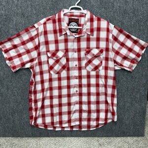 Dixxon Gingham button up short sleeve shirt Red mens size 4XL bamboo blend